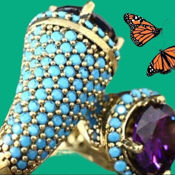 🦄Twisted Golden Boho Ring Purple Blue - Picture 6 of 7
